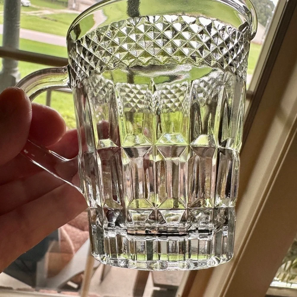 CLEAR PRESSED GLASS CREAMER. HAS COVETRO ITALY MARKED ON BOTTOM.